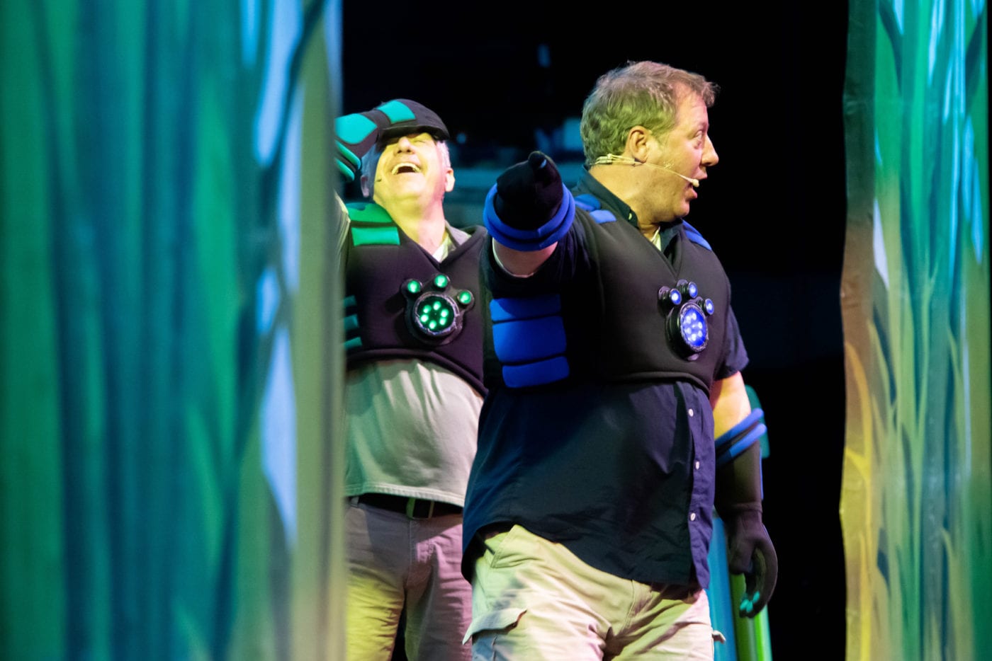 Martin Kratt point and Chris Kratt with hand on his head